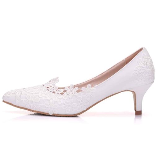 Chaussure Blanche Talon 5 cm à Dentelle Chaussures Blanches Femme Soirée Blanche