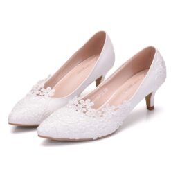 Chaussure Blanche Talon 5 cm à Dentelle Chaussures Blanches Femme Soirée Blanche