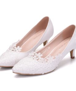 Chaussure Blanche Talon 5 cm à Dentelle Chaussures Blanches Femme Soirée Blanche