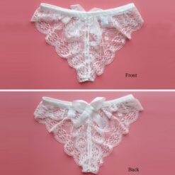 String Blanc à Dentelle et Nœud Sous-Vêtement Blanc Femme Lingerie Blanche Soirée Blanche