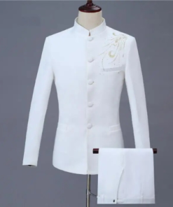 Costume Blanc Col Mao