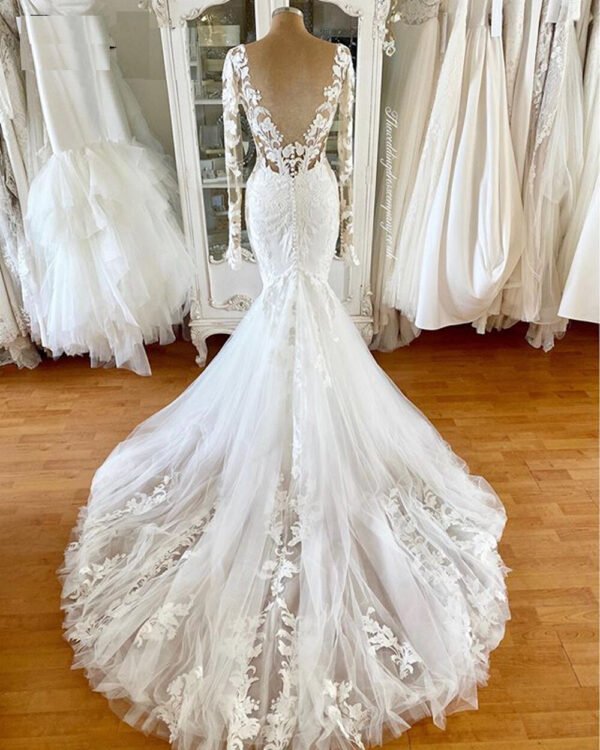 Robe De Mariée Sirène Manche Longue Blanche Soirée Blanche 