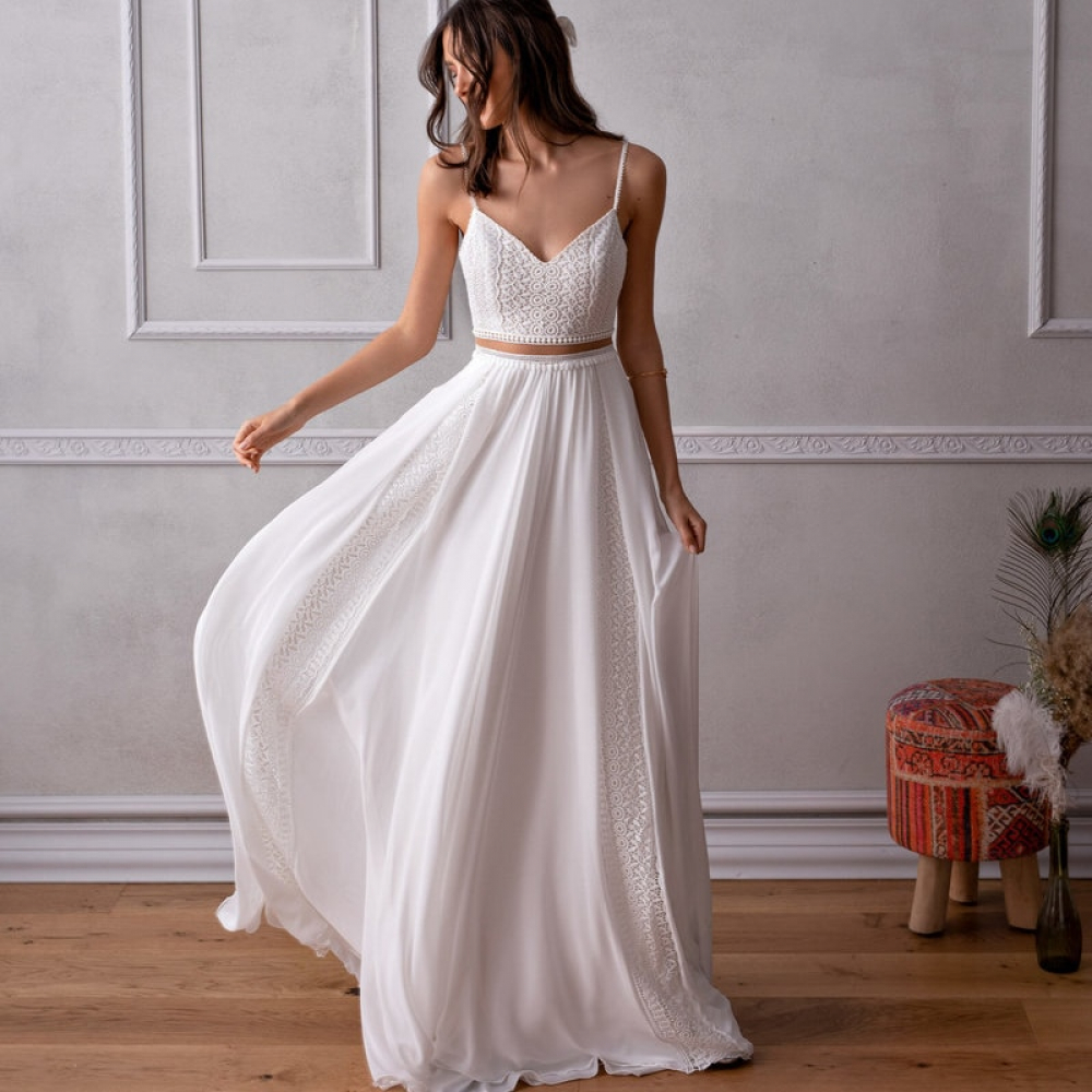 Robe De Mariée 2 Pièces Soirée Blanche 7538