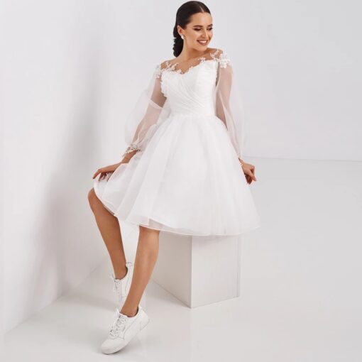 Robe De Mariée Courte En Tulle Blanche