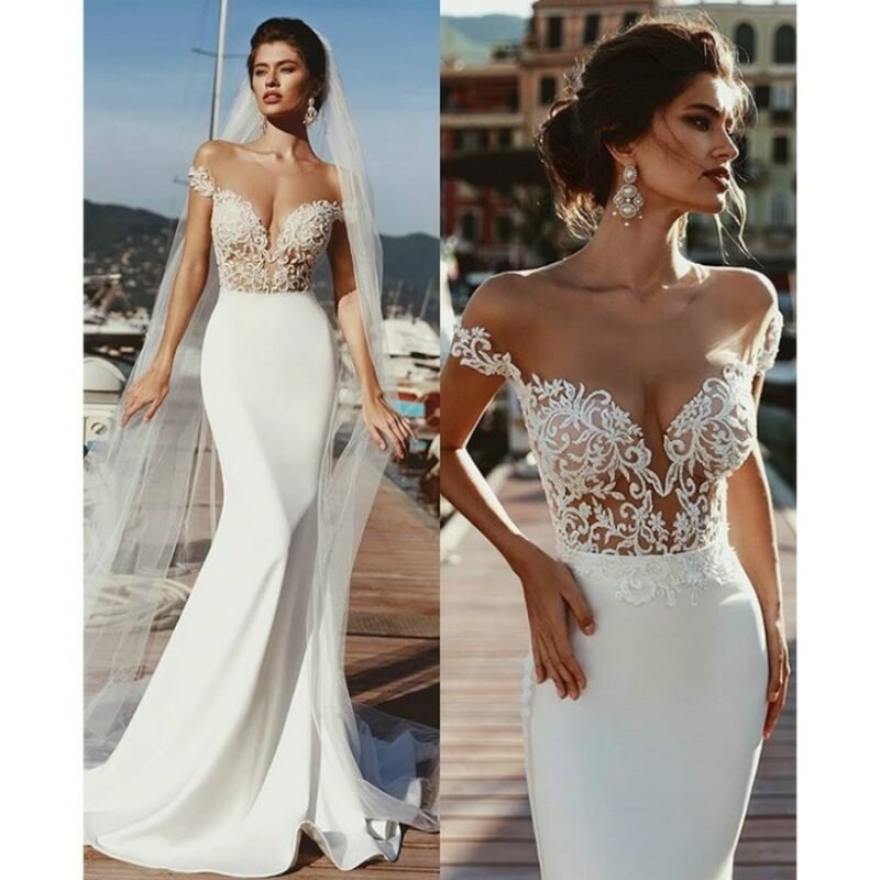 Robe De Mariée Sirène Sexy Blanche Soirée Blanche 