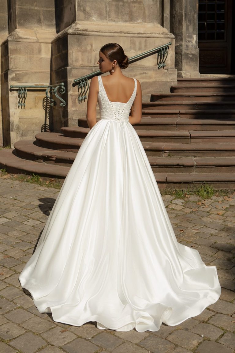 Robe De Mariée Art Déco Années 30 - Satin De Soie Crème/ivoire - Occasion