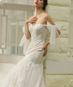 Robe de mariée sirène en dentelle florale avec manches en tulle détachables | Soirée Blanche