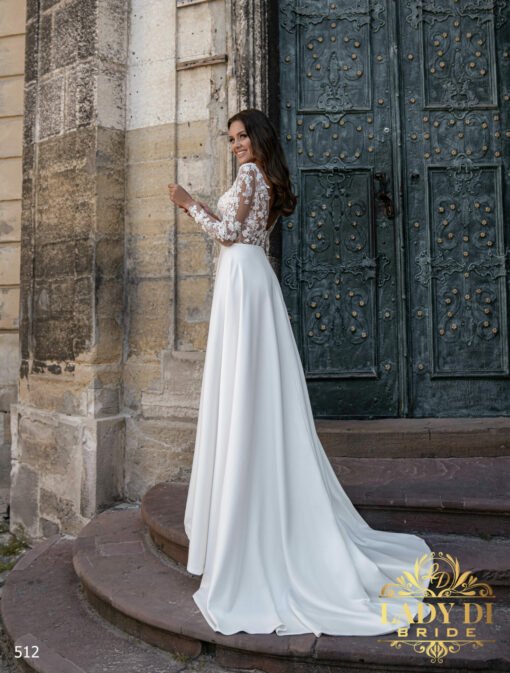 Robe De Mariée fluide haut illusion à dentelle florale et perlé | Soirée Blanche