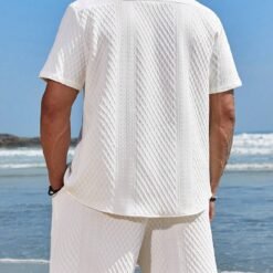 Ensemble Blanc Homme Chemise À Manches Courtes Et Short, Taille Plus, À Un Bouton Et Uni image 11 | Soirée Blanche