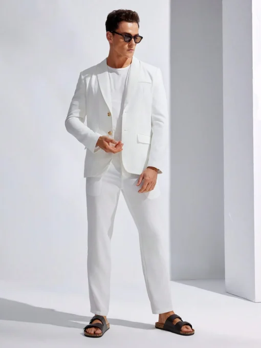 Ensemble De Costume Blanc Tissé Décontracté Et À La Mode Pour Homme image 7 | Soirée Blanche