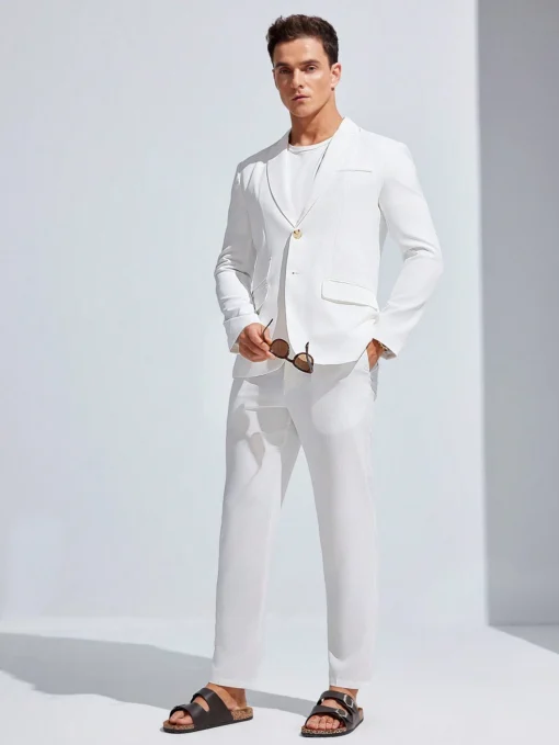 Ensemble De Costume Blanc Tissé Décontracté Et À La Mode Pour Homme image 5 | Soirée Blanche