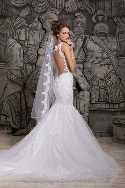 Robe De Mariée Sirène A Volants Blanche image 5 | Soirée Blanche