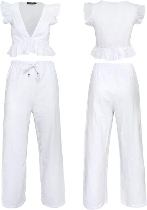 Jumpsuit Été femme, 2 pièces à col V profond image 11 | Soirée Blanche