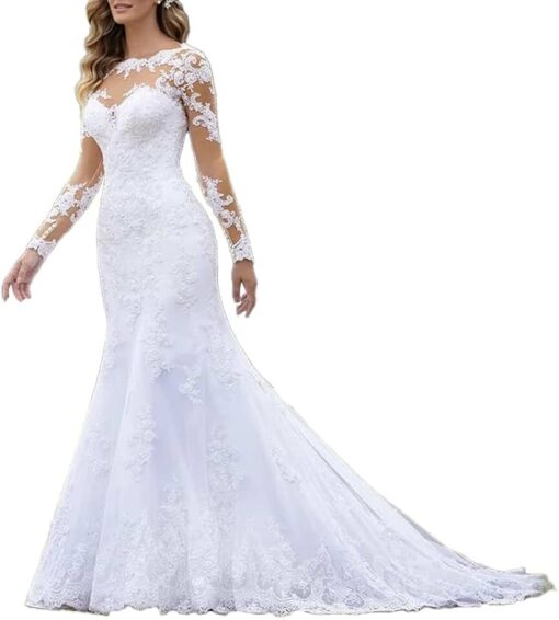 Robe De Mariée Sirène Haut Dentelle Transparent Blanche